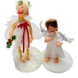 Vintage Annalee Standing Christmas Angels 1989 & 1994 7"-9" Tall Pair of 2 USA